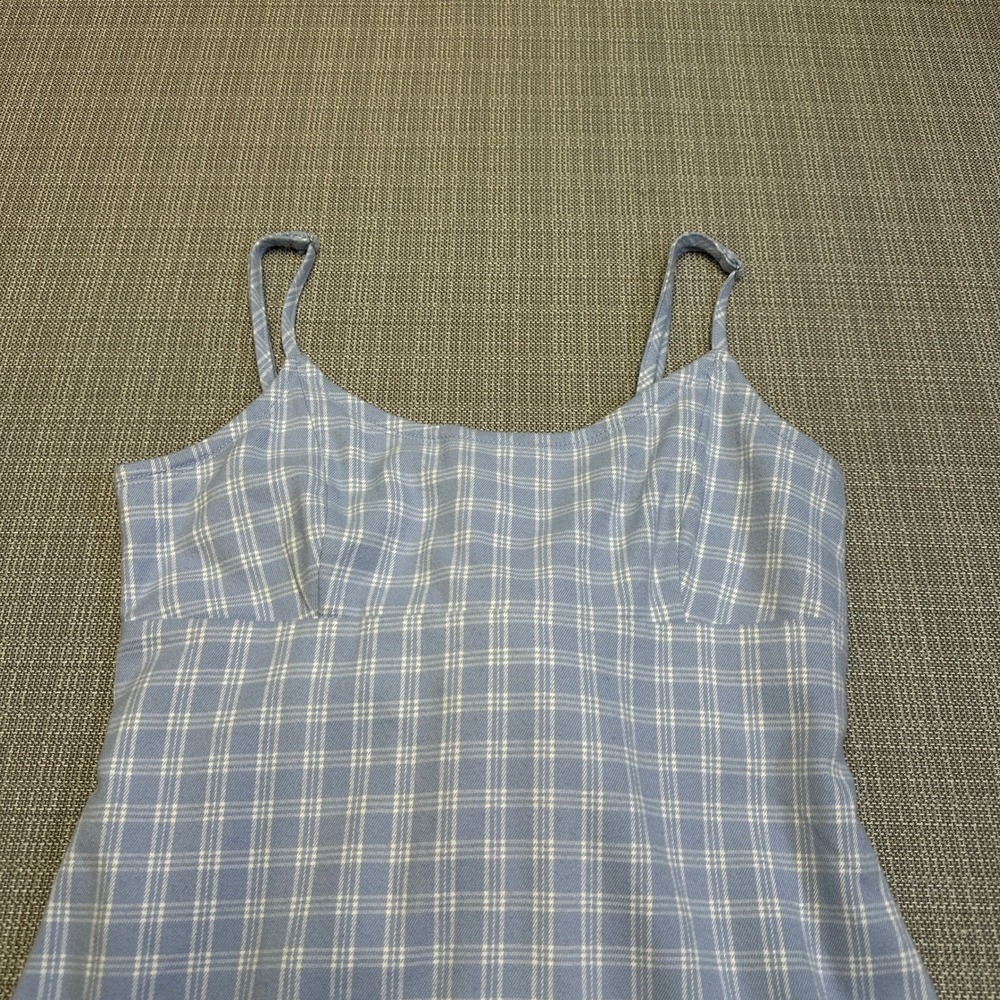 Brandy Melville Colleen Blue Gingham Mini Dress XS Blue White Babydoll Plaid - Picture 4 of 12